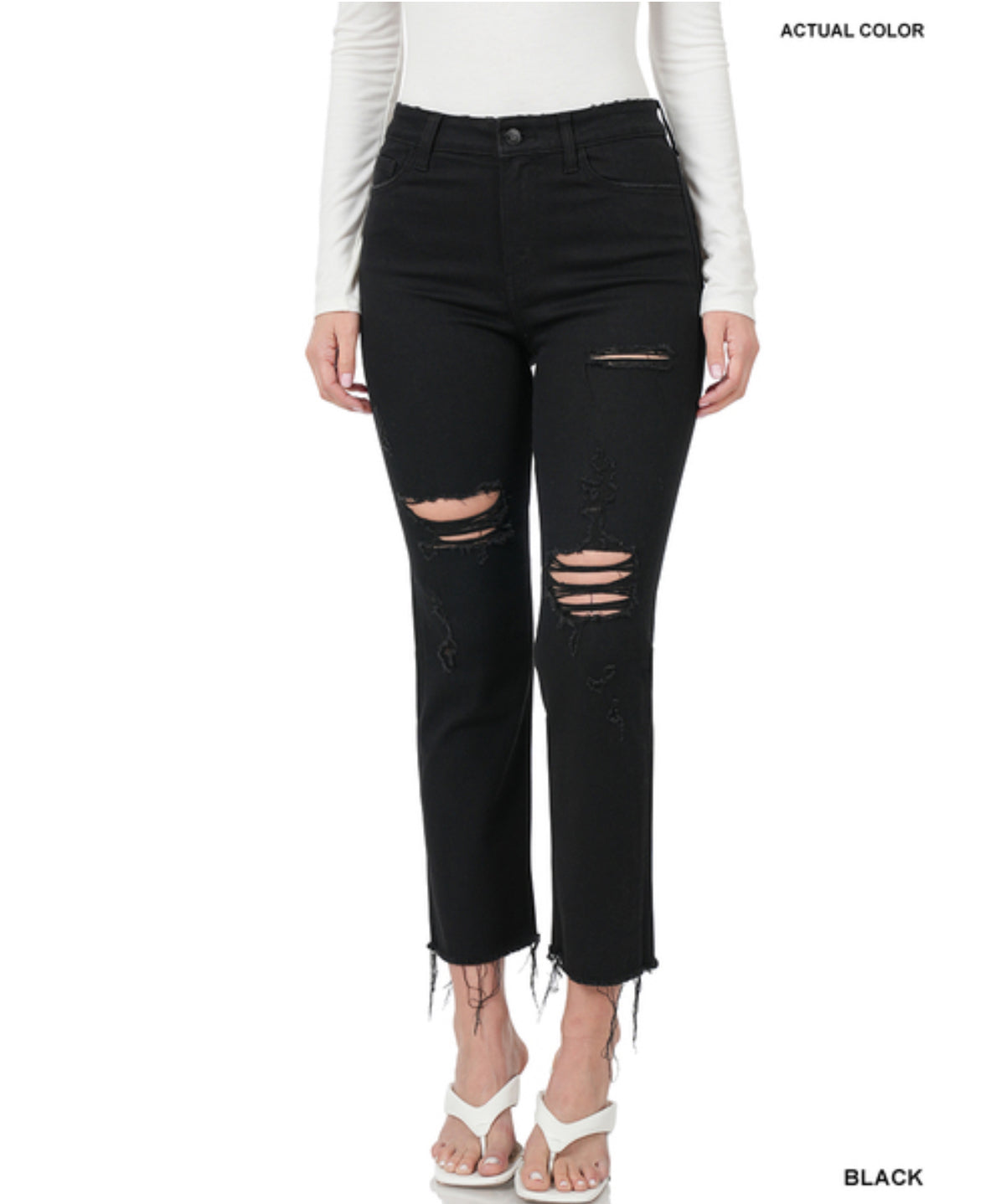 Nettie Black Distressed Stretched Denim