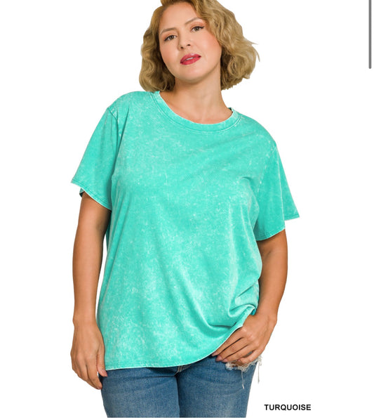 Lorna Acid Basic Tee Turquoise -Curvy