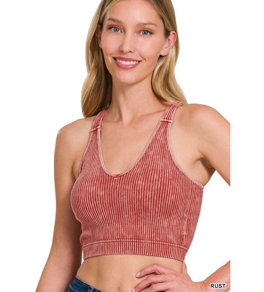 Maisie Padded Ribbed Bra in Rust
