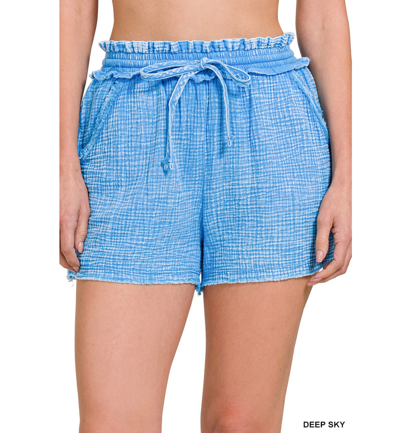 Acid Washed Gauze Shorts in Deep Sky