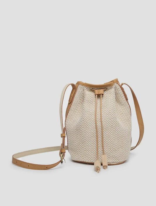 Augusta Woven Bucket Bag w/ Vegan Leather Trim Herringbone