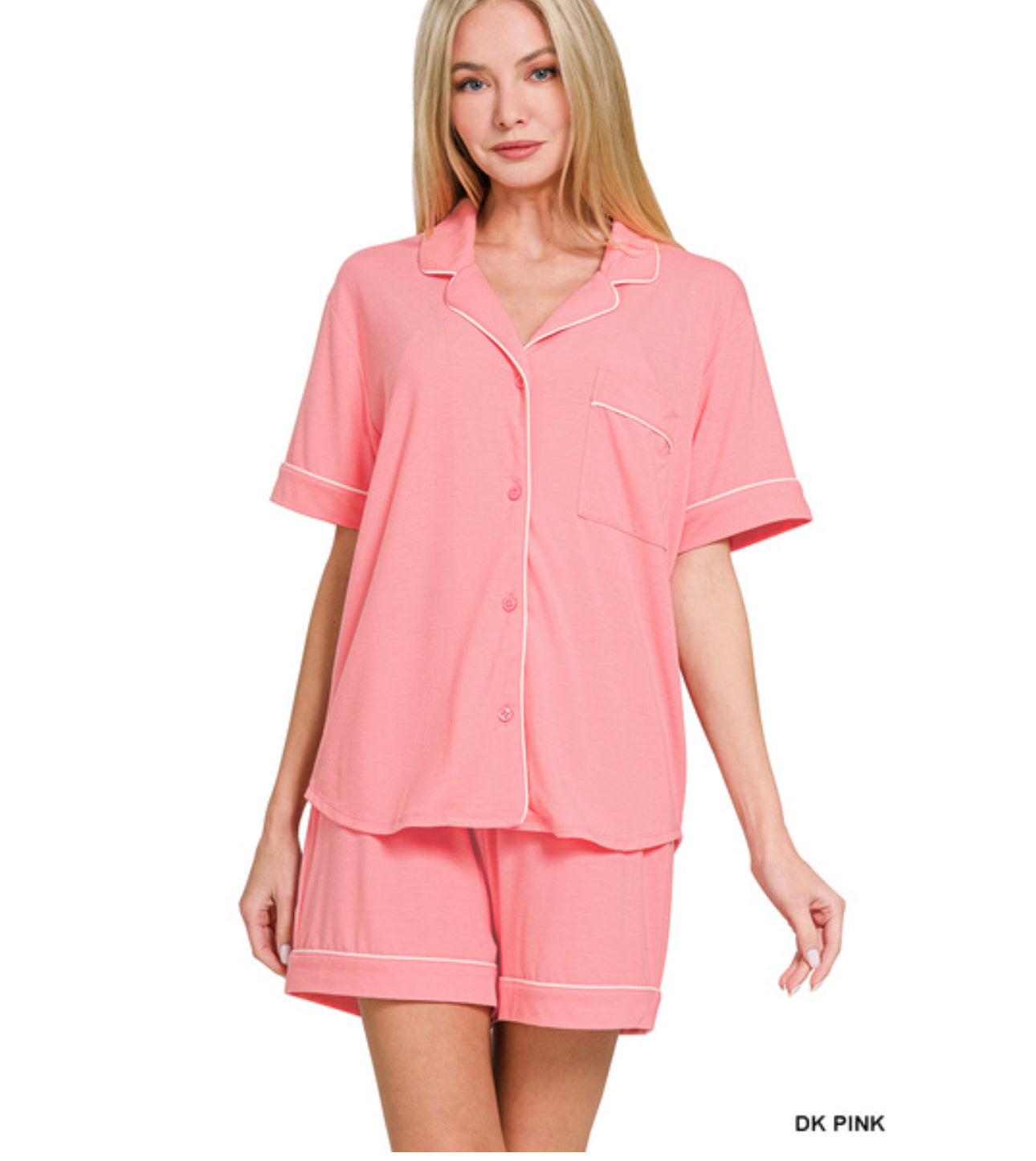 Cozy Comfort Short Sleeve Pj Set in Pink