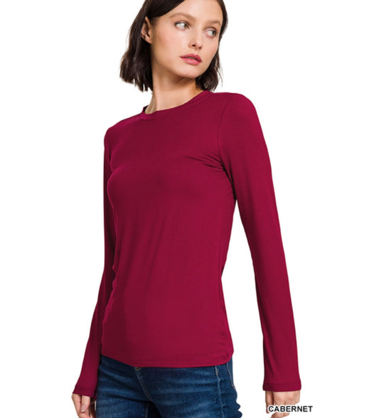 Butter Soft Long Sleeve Tee in Cabernet