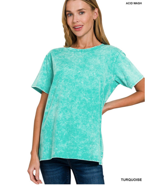 Avery Fitted Mineral Wash Tee in Turquoise