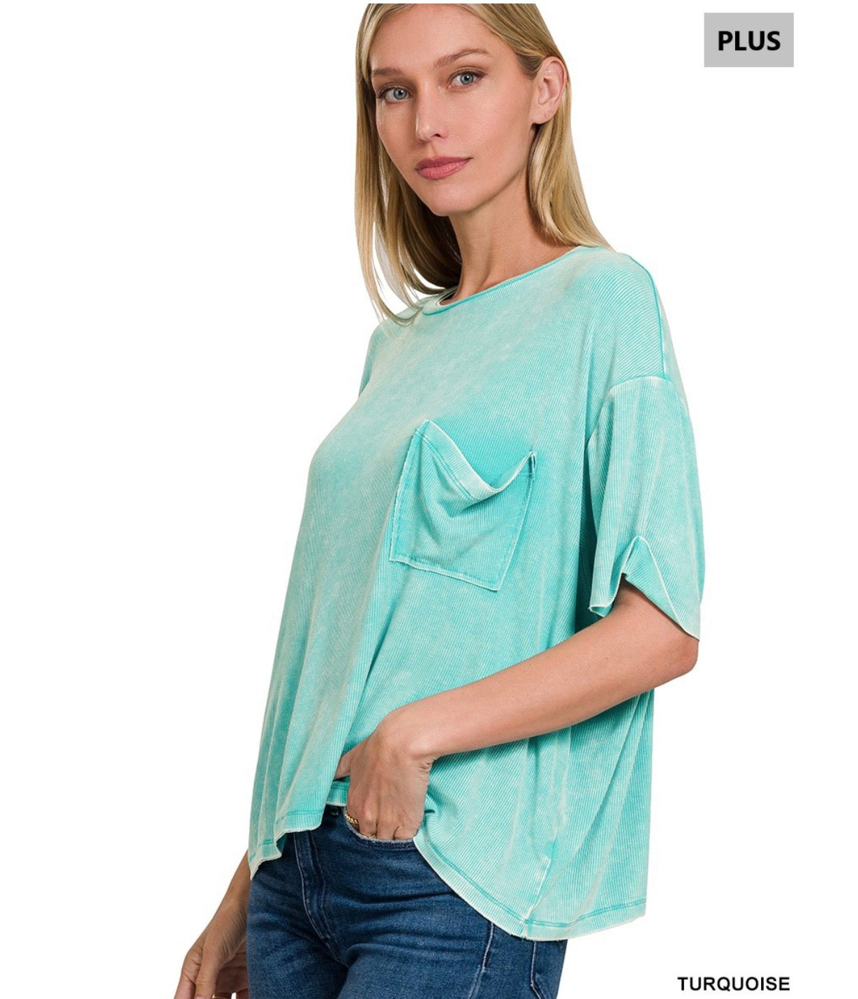 Elise Pocket Tee Turquoise - Curvy