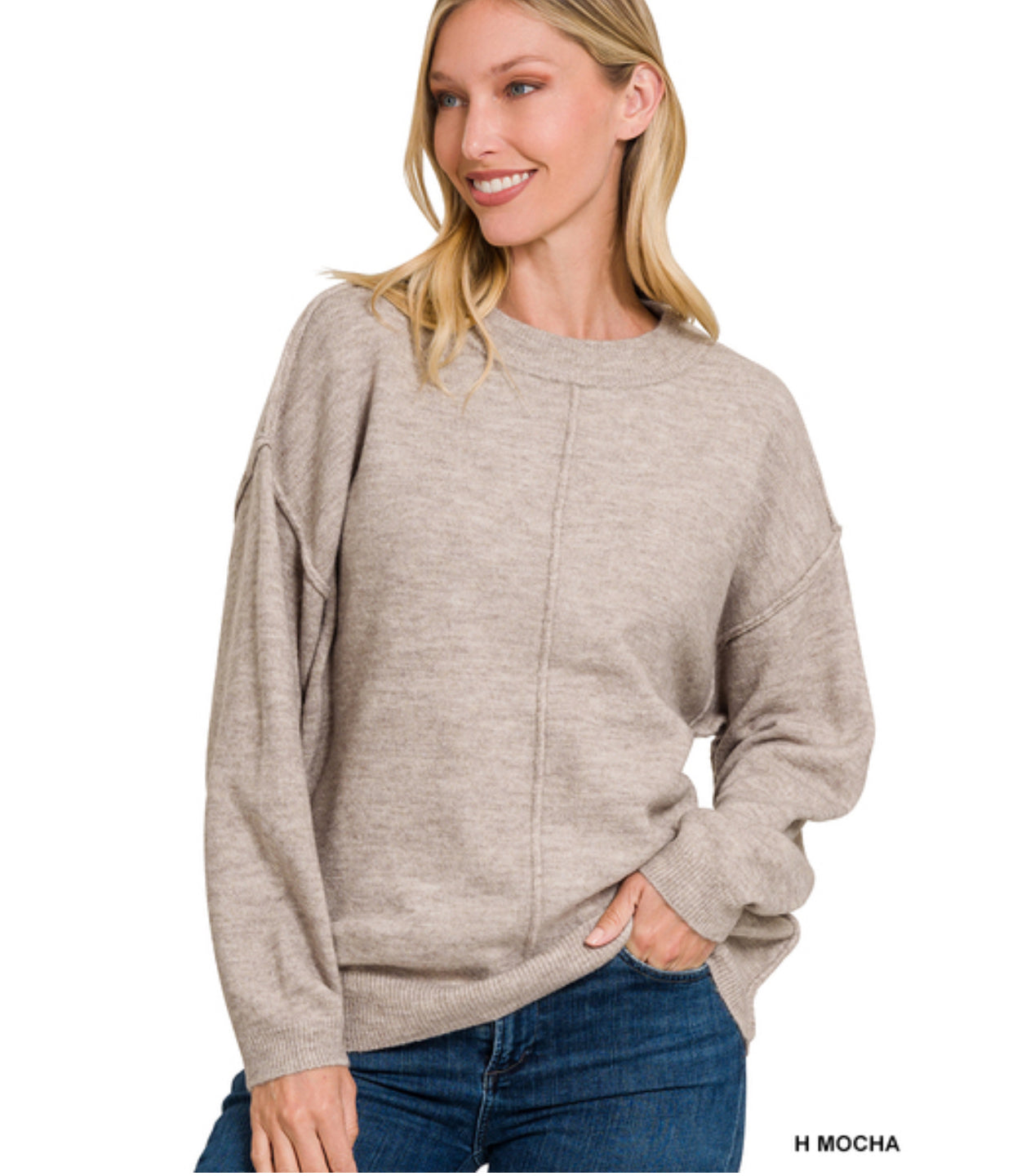 Miya Melange Center Seam Sweater in Heather Mocha