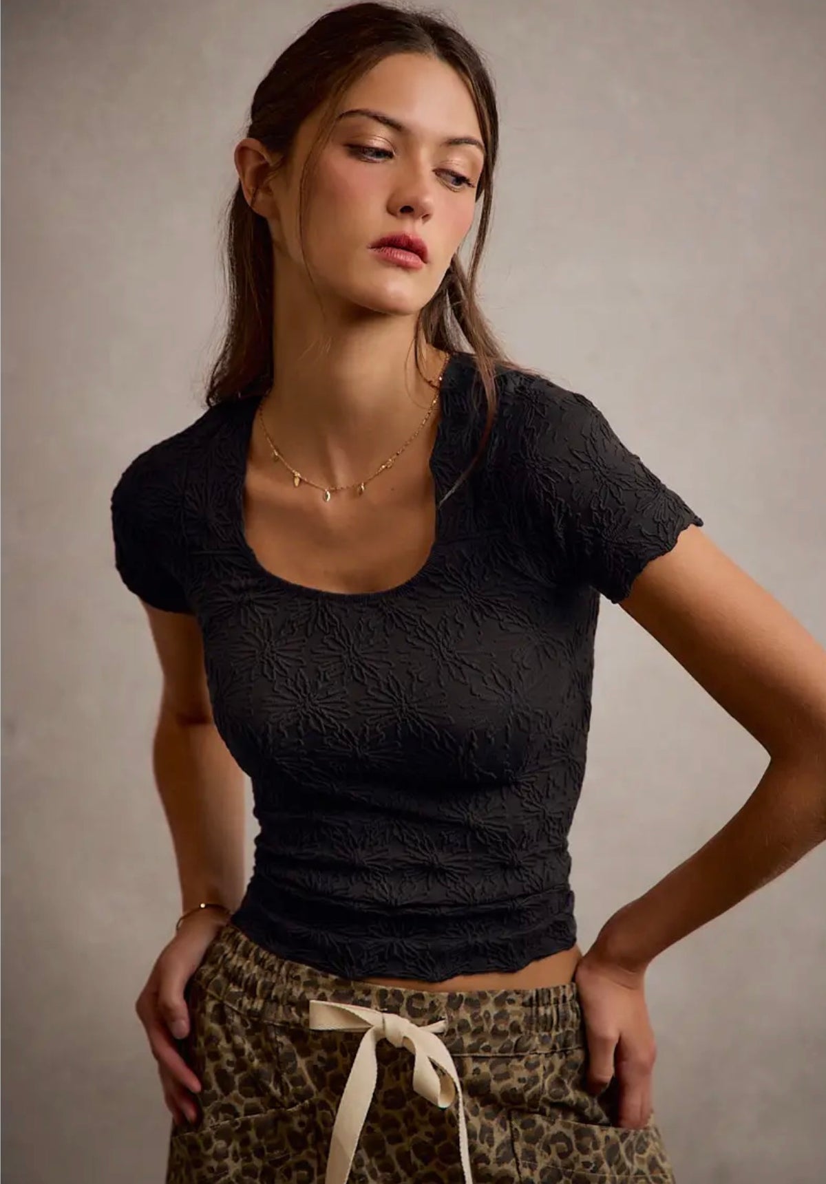 Hannah Floral Textured Top in Black