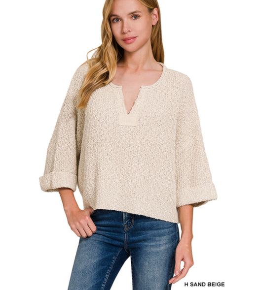 Teah Knit Top 3/4 Sleeve in Heather Sand Beige