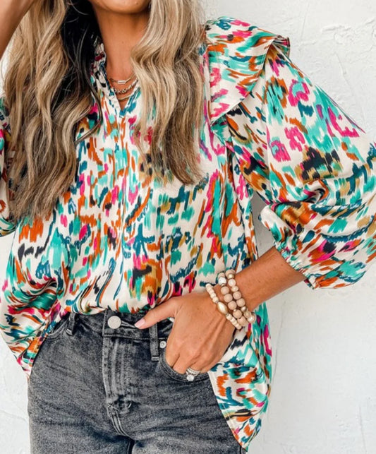 Terri Multicolor Abstract 3/4 Sleeve Blouse