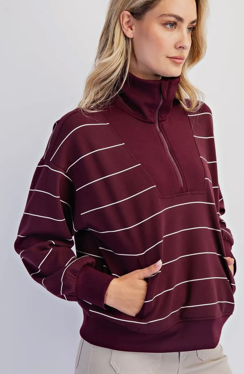 Legacy Striped 3/4 Zip -Dk Cherry