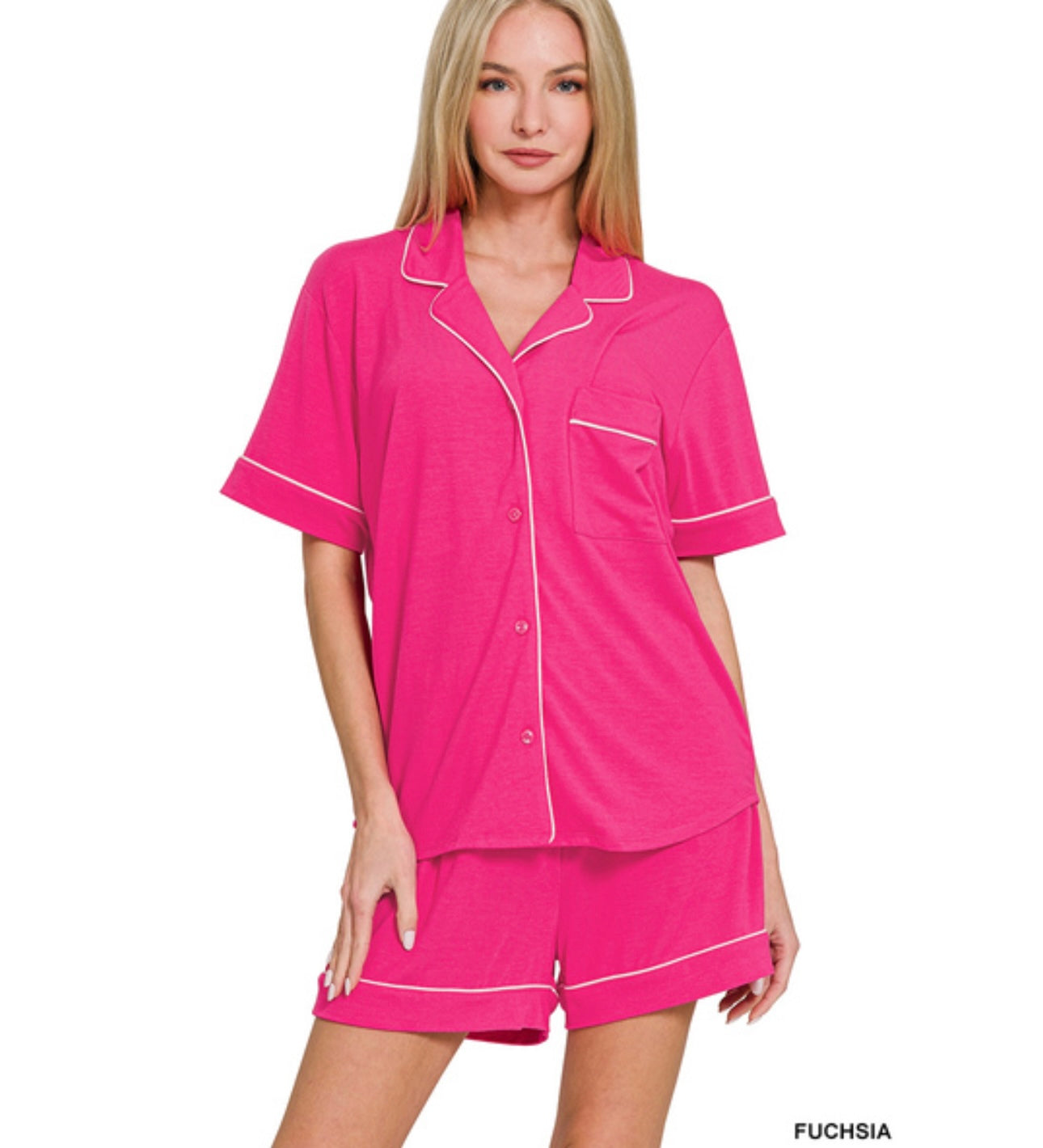 Cozy Comfort Short Sleeve Pj Set in Hot Pink