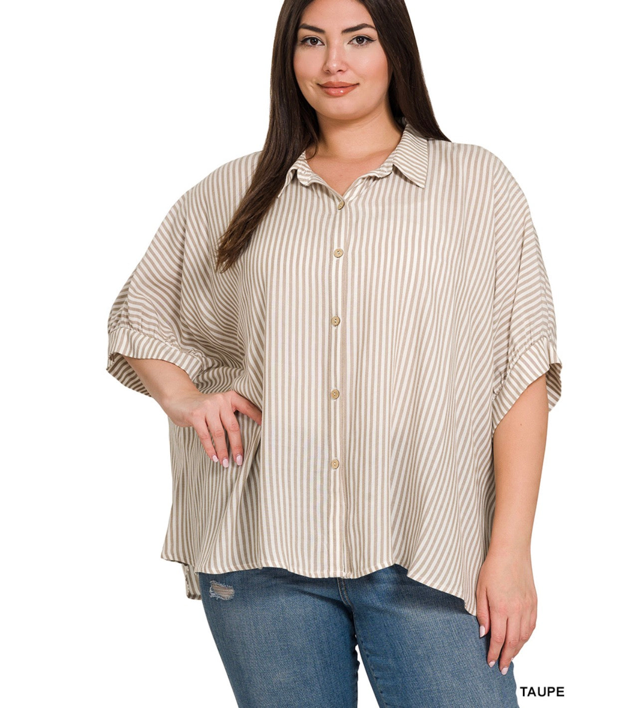 Sterling Striped Top Taupe - Curvy