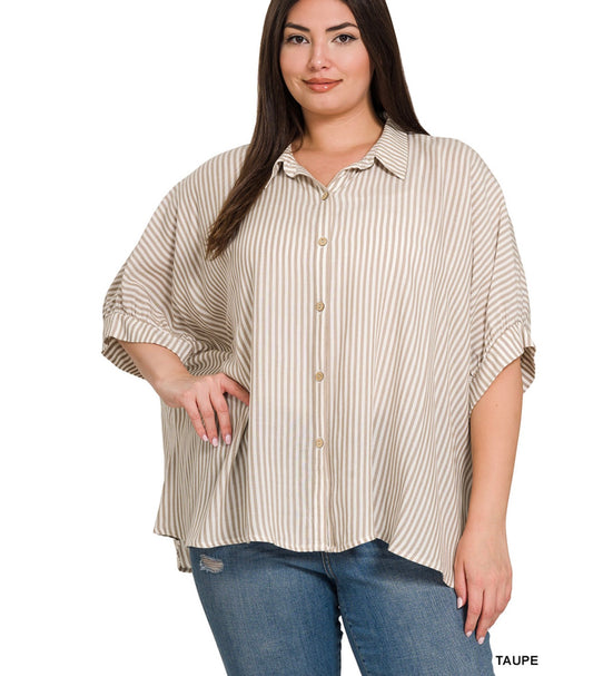 Sterling Striped Top Taupe - Curvy