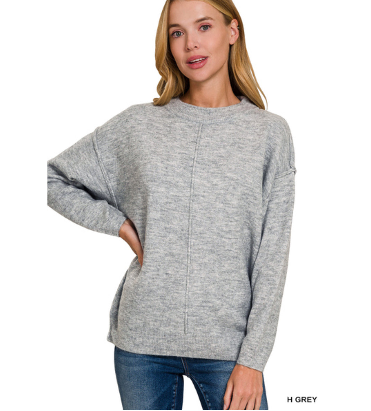 Miya Melange Center Seam Sweater in Heather Grey