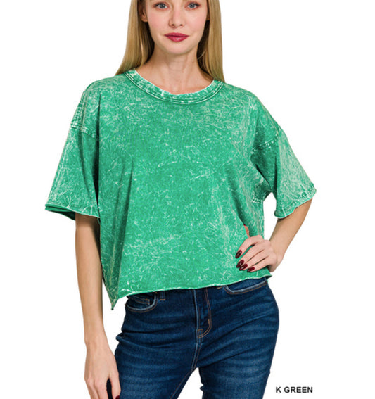 Mineral Wash Cropped Tee in Kelly