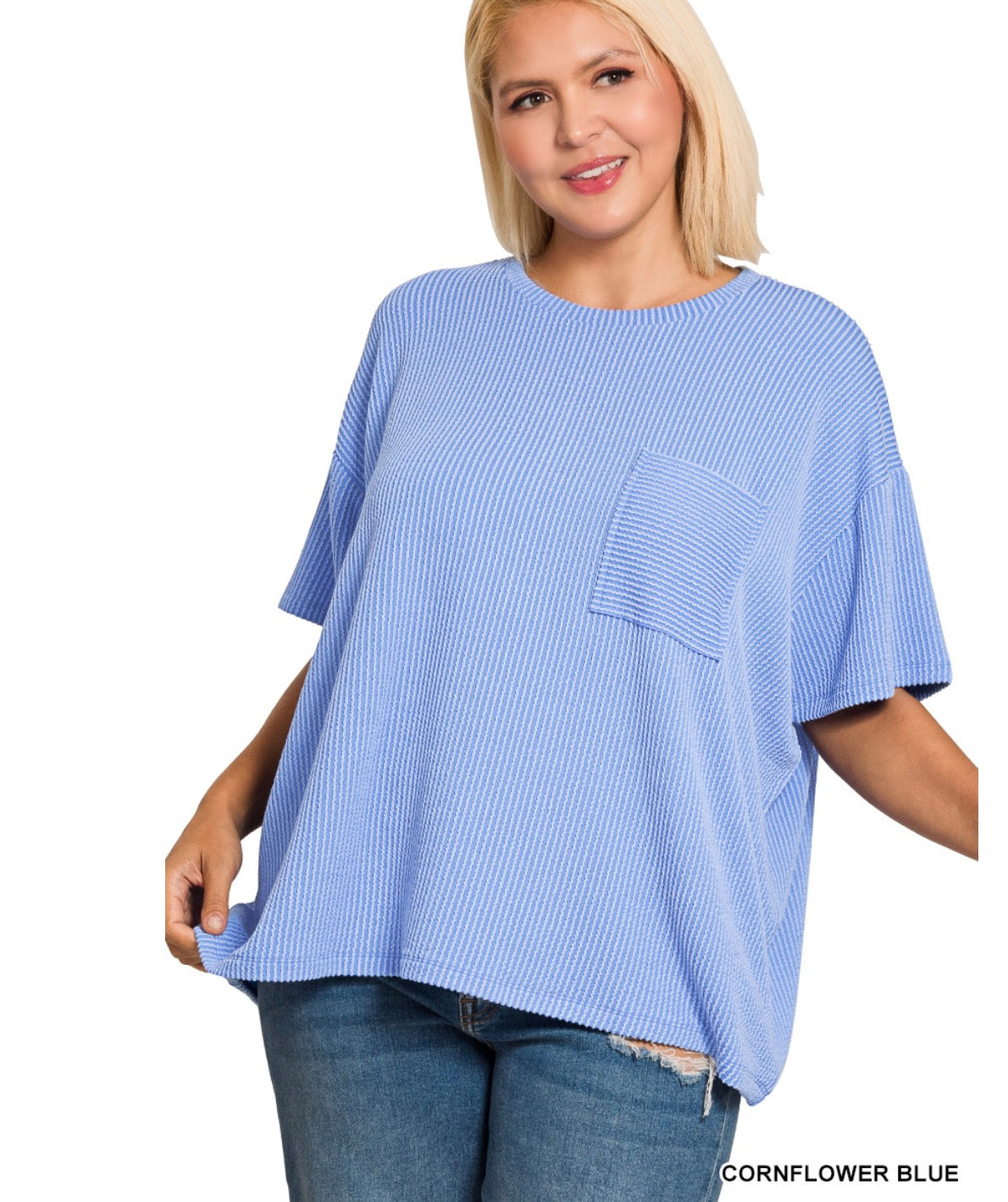 Cami Ribbed Top in Cornflower Blue -Curvy