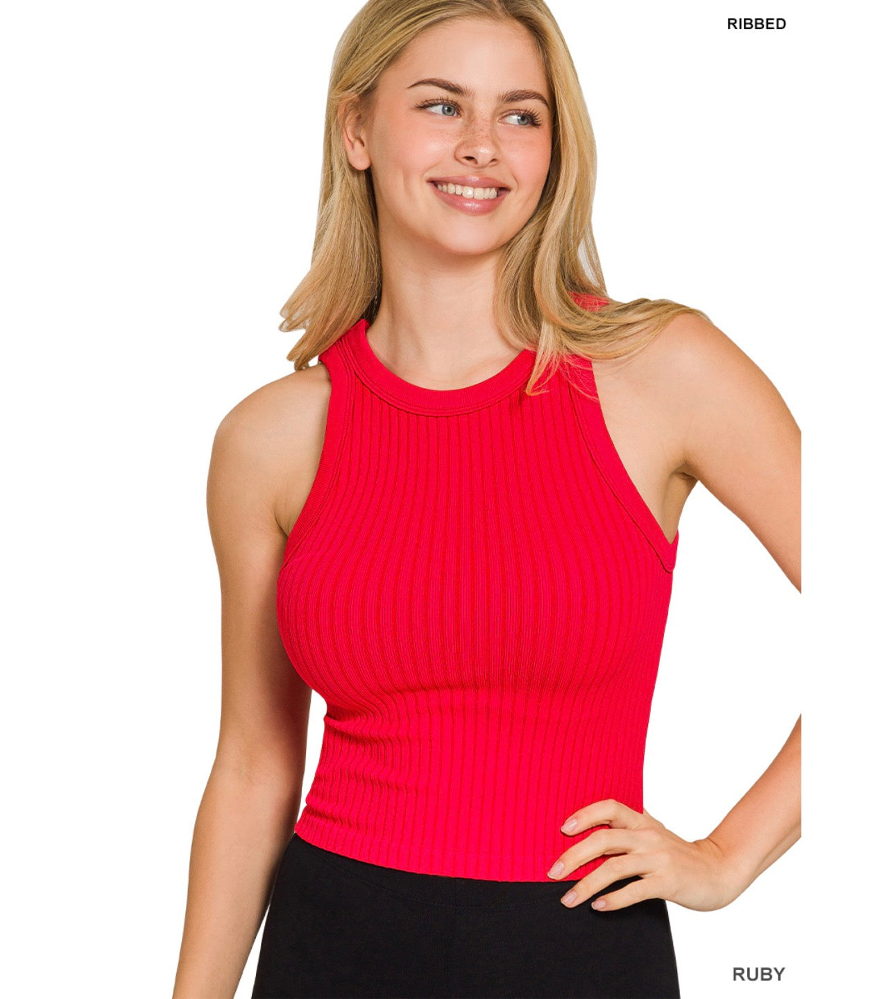 Seamless Ribbed Tank in Ruby