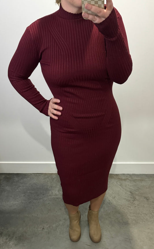 Holiday Body Con Long line Dress in Wine