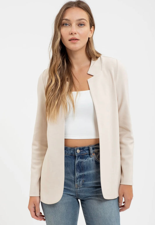 Notch Collar Long Sleeve Blazer in Oatmeal