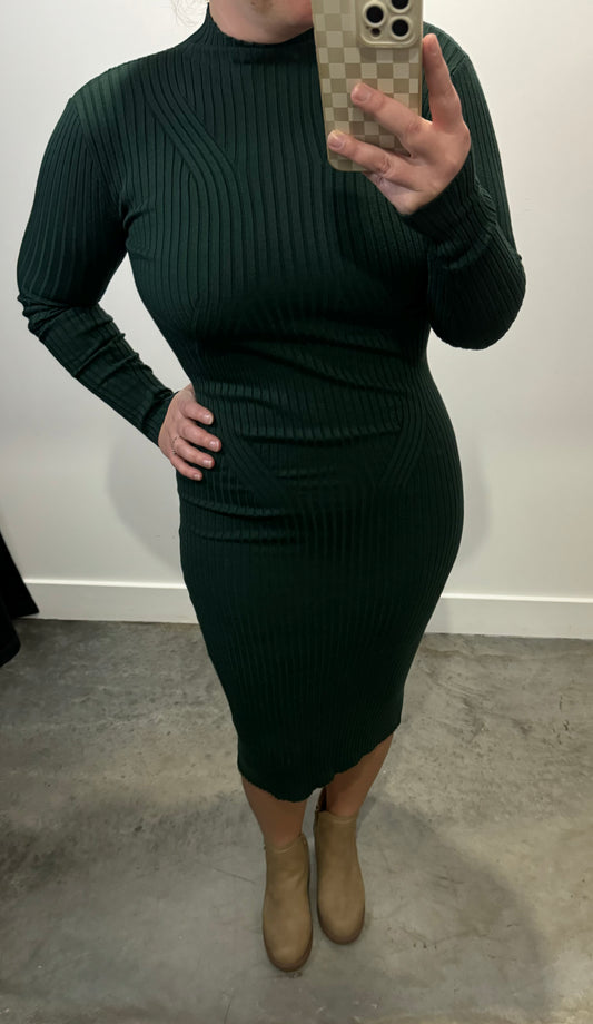 Holiday Body Con Long line Dress in Spruce