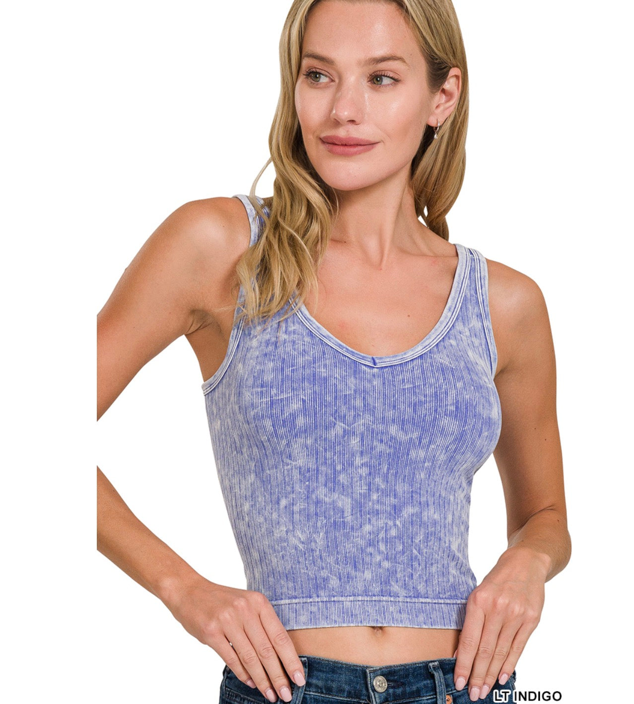 Lydia Ribbed Cropped Tank Top in Light Indigo