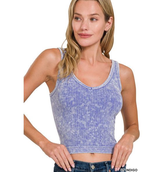 Lydia Ribbed Cropped Tank Top in Light Indigo