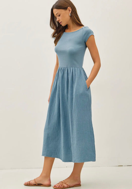 Celine Boat Neck Dress in Teal