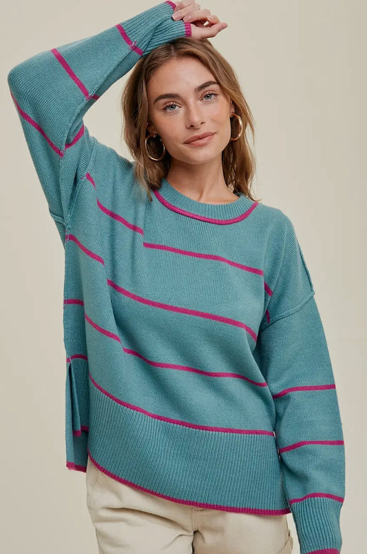 Striped Sweater With Side Slits