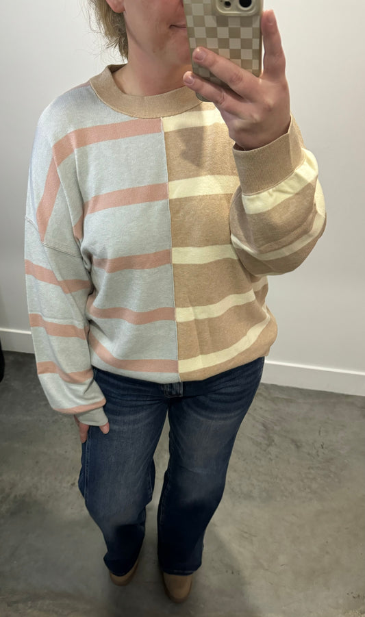 Sia Striped Top in Grey/ Taupe