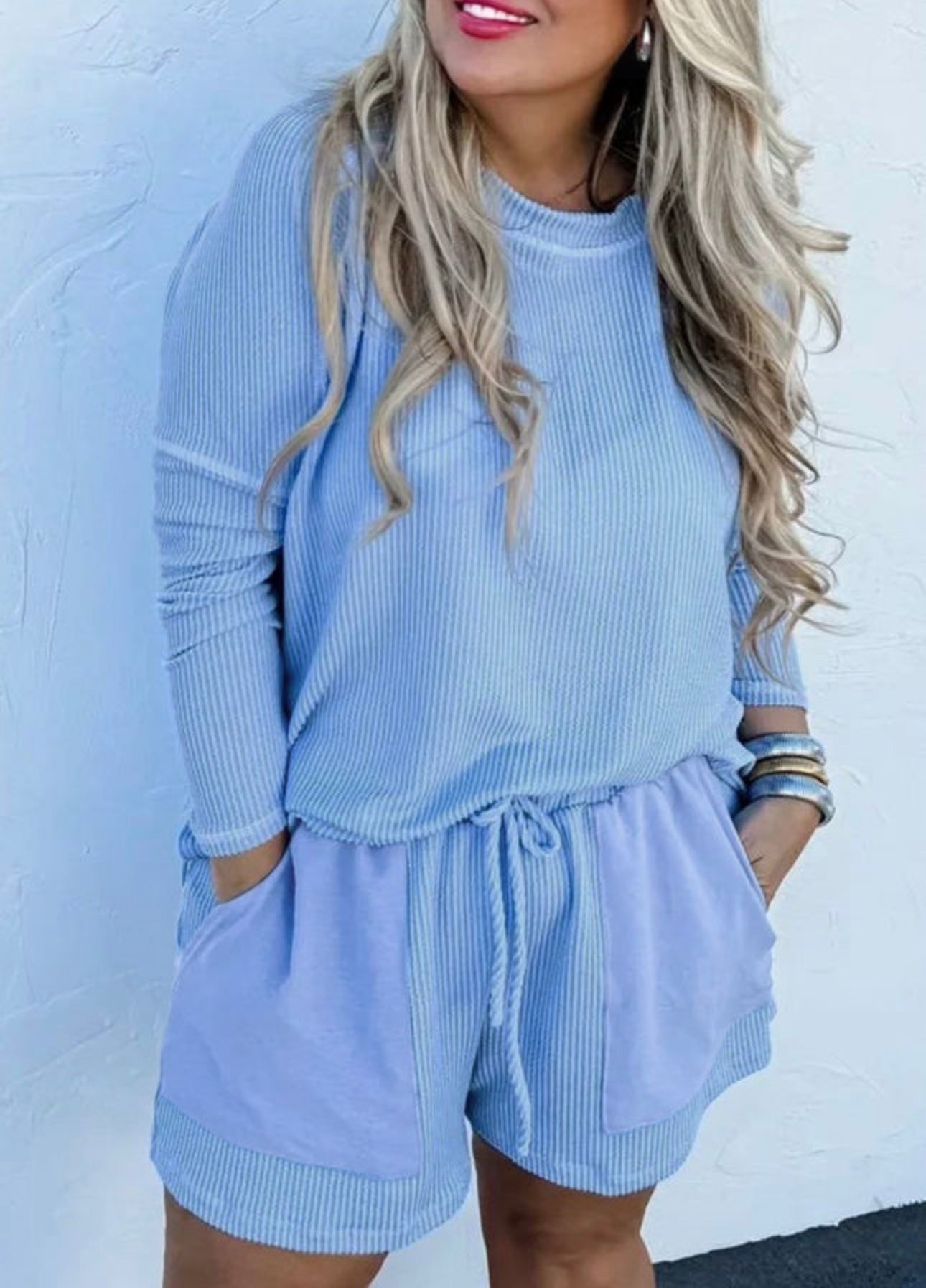 Ribbed Long Sleeve Set in Peri Blue