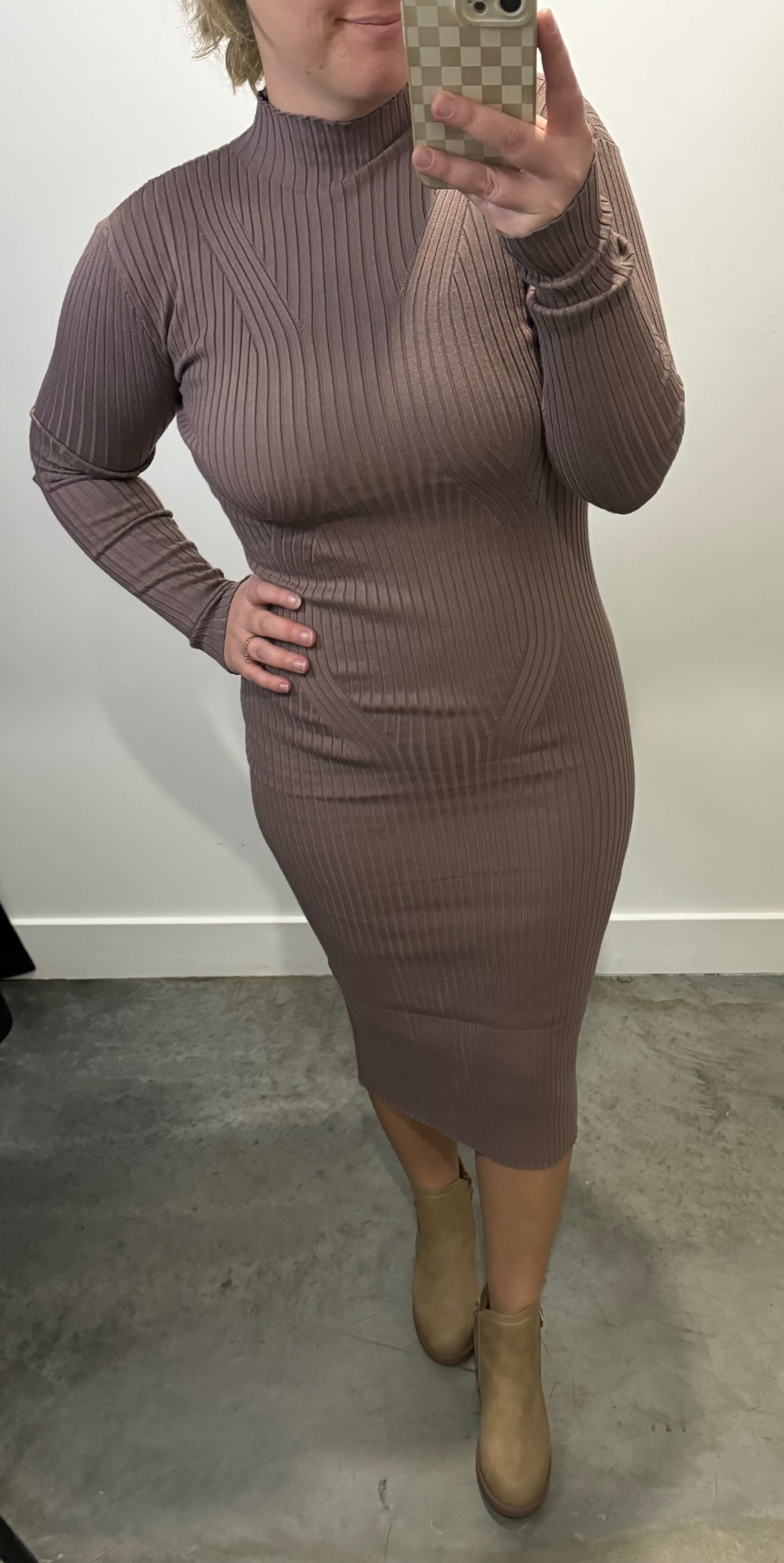 Holiday Body Con Long line Dress in Taupe