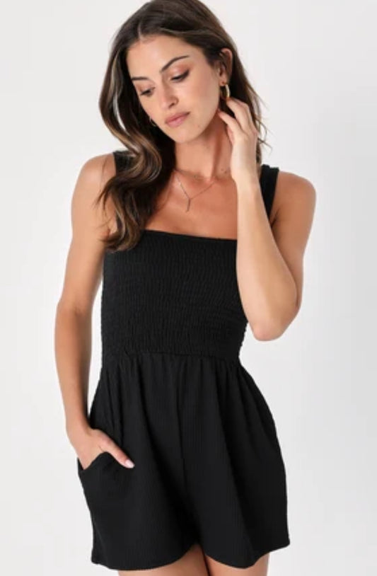 Black Smock Top Romper