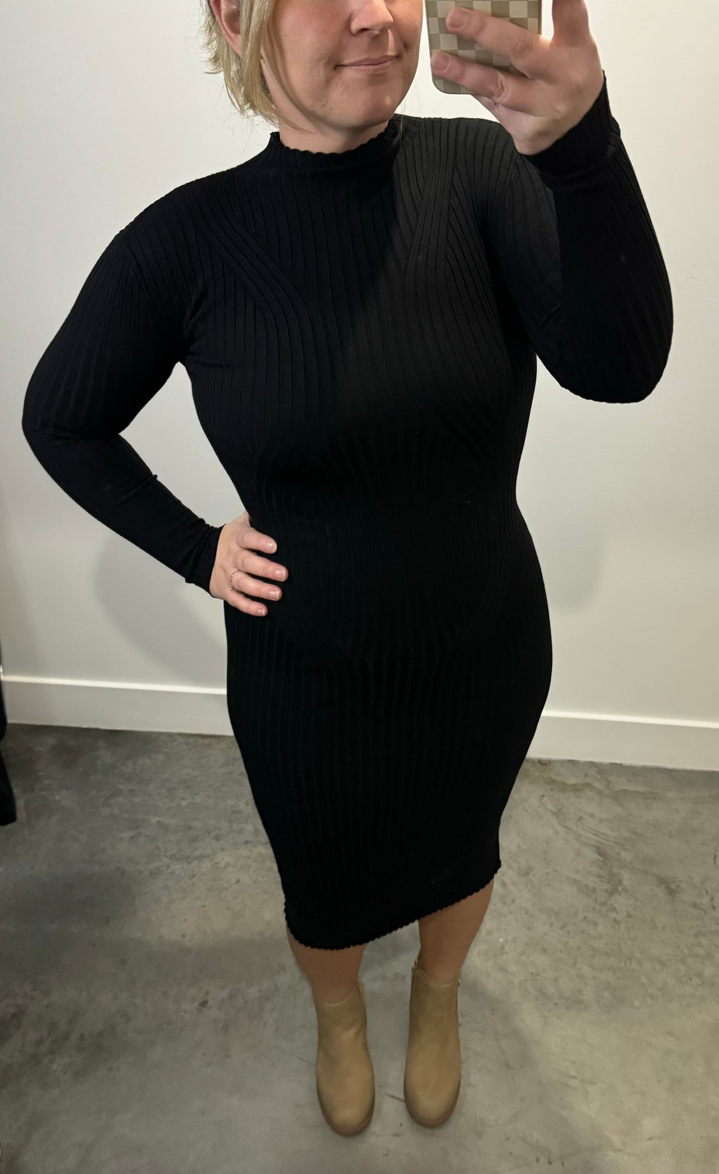 Holiday Body Con Long line Dress in Black