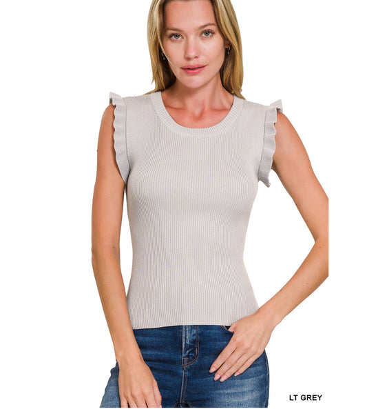 Vera Ruffle Sleeve in Light Grey