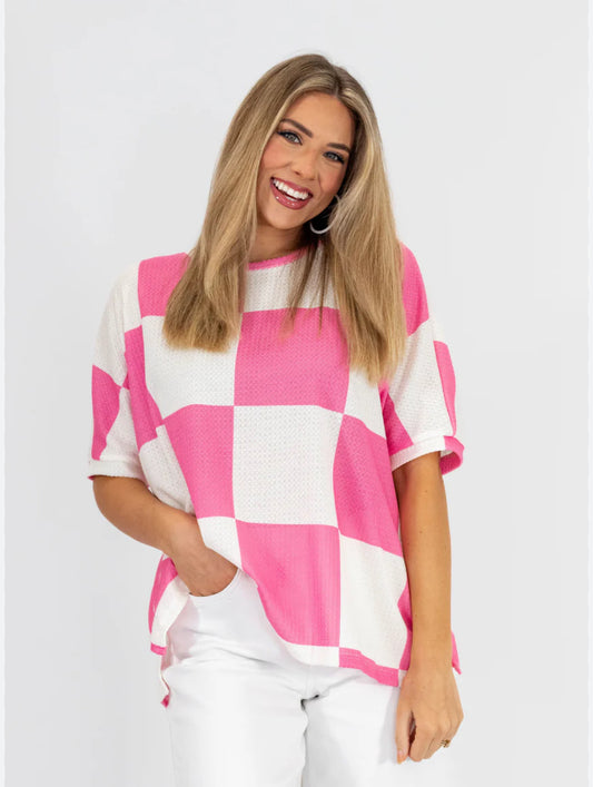 Checker Top in Hot Pink