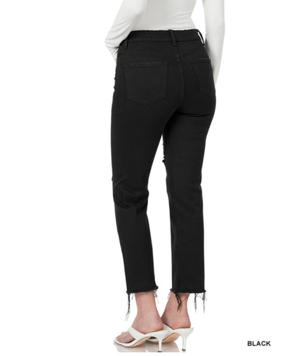 Nettie Black Distressed Stretched Denim