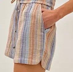 Natalie Striped Shorts in Denim