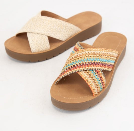 Multi Color Raffia Sandals