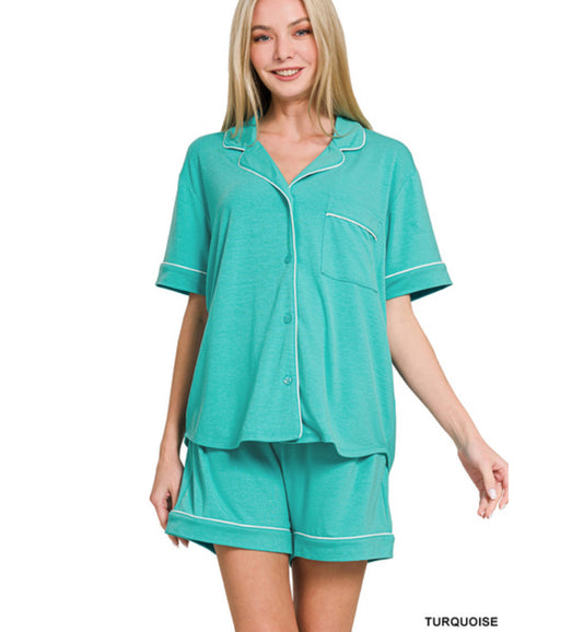 Cozy Comfort Short Sleeve Pj Set in Turquoise