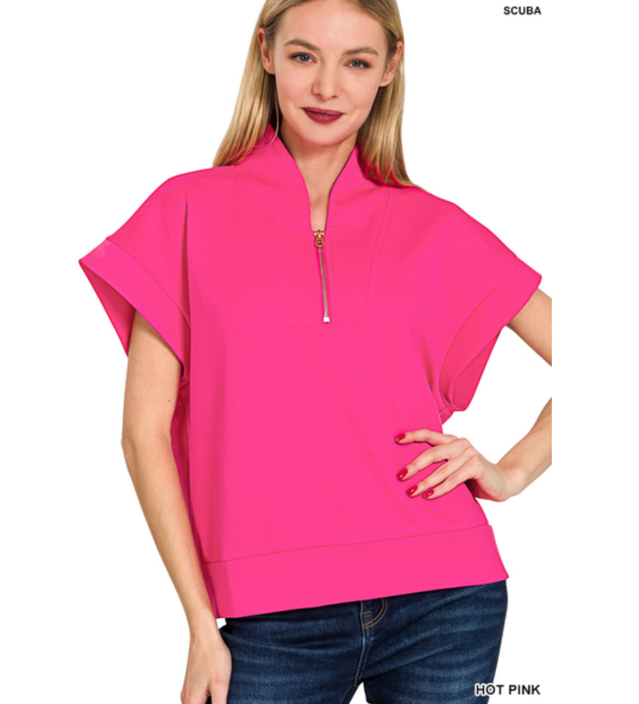 Scuba Short Sleeve Active Top in Hot Pink