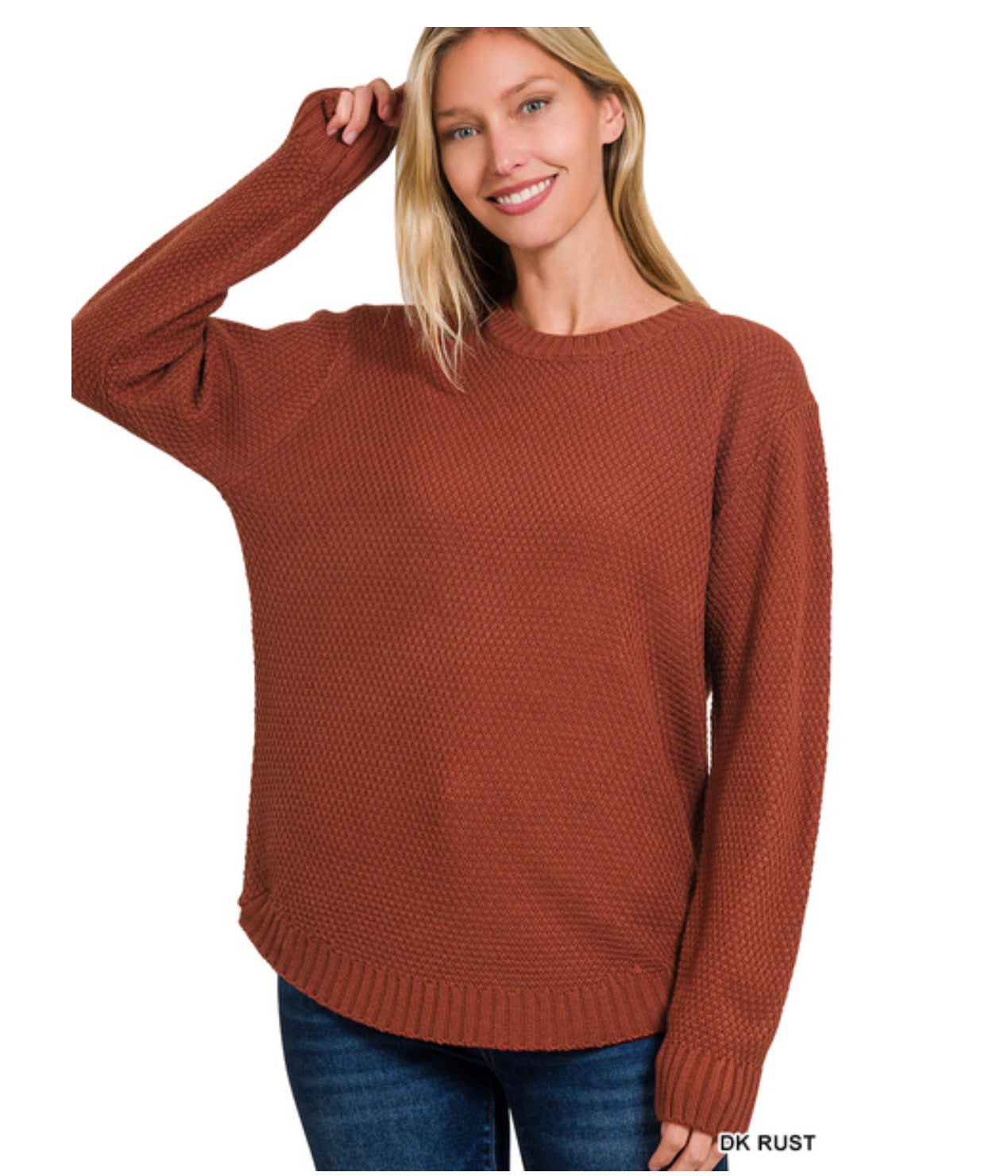 Moxi Waffle Knit Sweater in Dark Rust