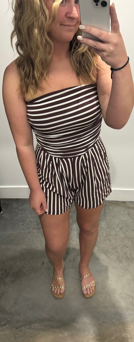 Kyli Romper in Striped Dark Chocolate