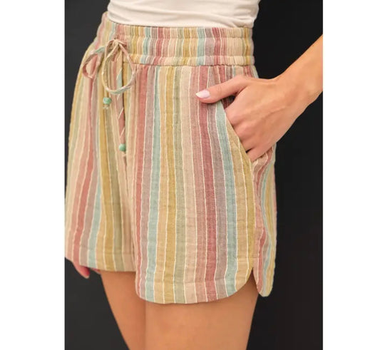Natalie Striped Shorts in Terracotta