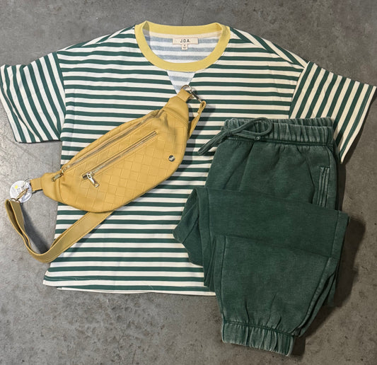 Stripe Colorblock Detail Short Sleeve Knit T-Shirt