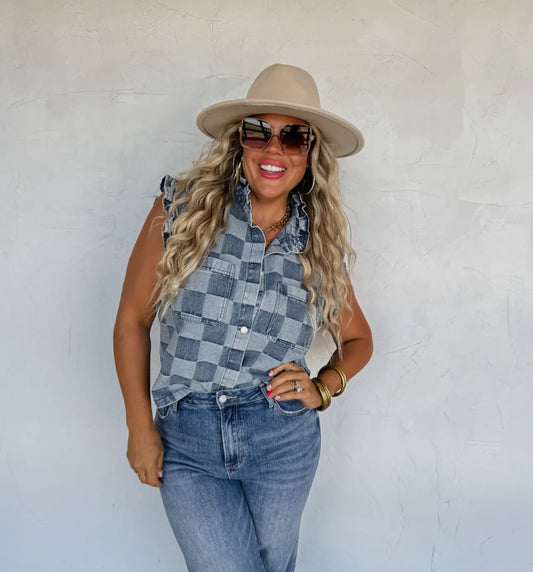 Denim Checkered Top