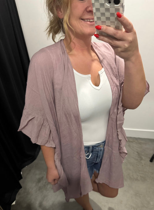 Ruffled Duster in Dark Mauve