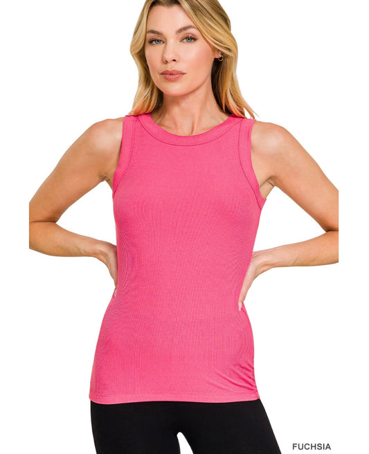 Everyday Basic Ribbed Tank in Fuchsia