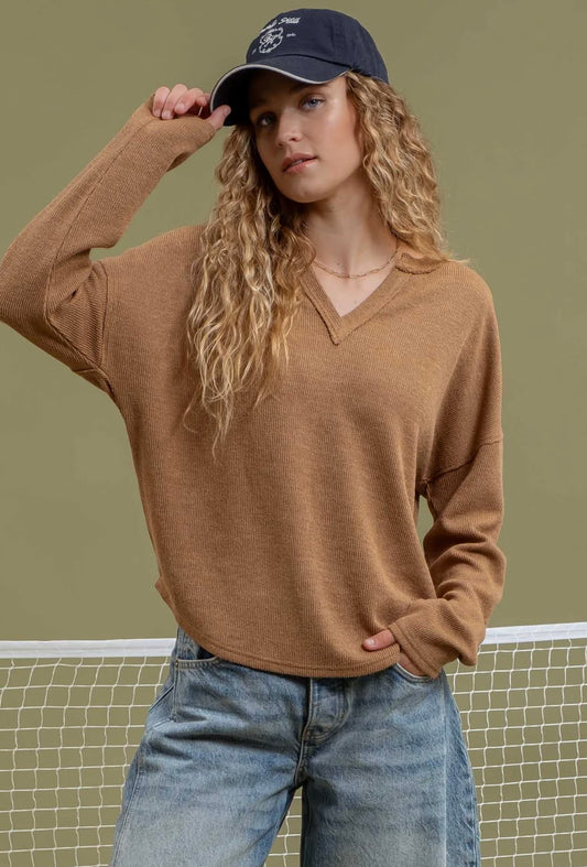 Ribbed - Not so Basic- Basic Top in Camel