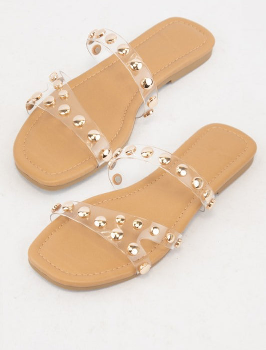 Clear Strap Sandals with Gold Detailing