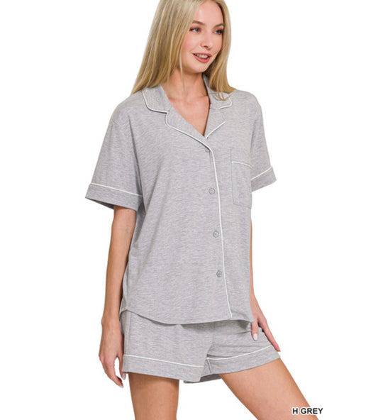 Cozy Comfort Short Sleeve Pj Set in Heather Grey